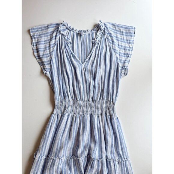 RAILS Amellia Blue White New Haven Stripe Linen Rayon Tiered Midi Dress, Size M - Picture 4 of 15